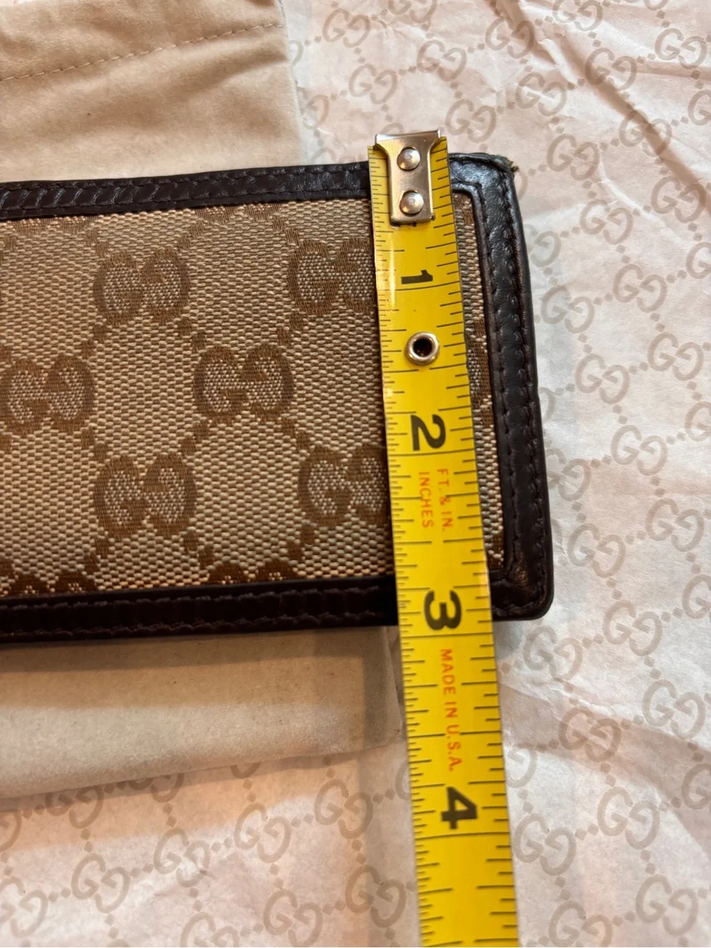 Gucci Brown Monogram Canvas Bifold Card & Money Wallet. Mini.